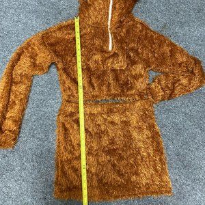 Jade Fuzzy Hooded Copper Sweater with Short Skirt Size L